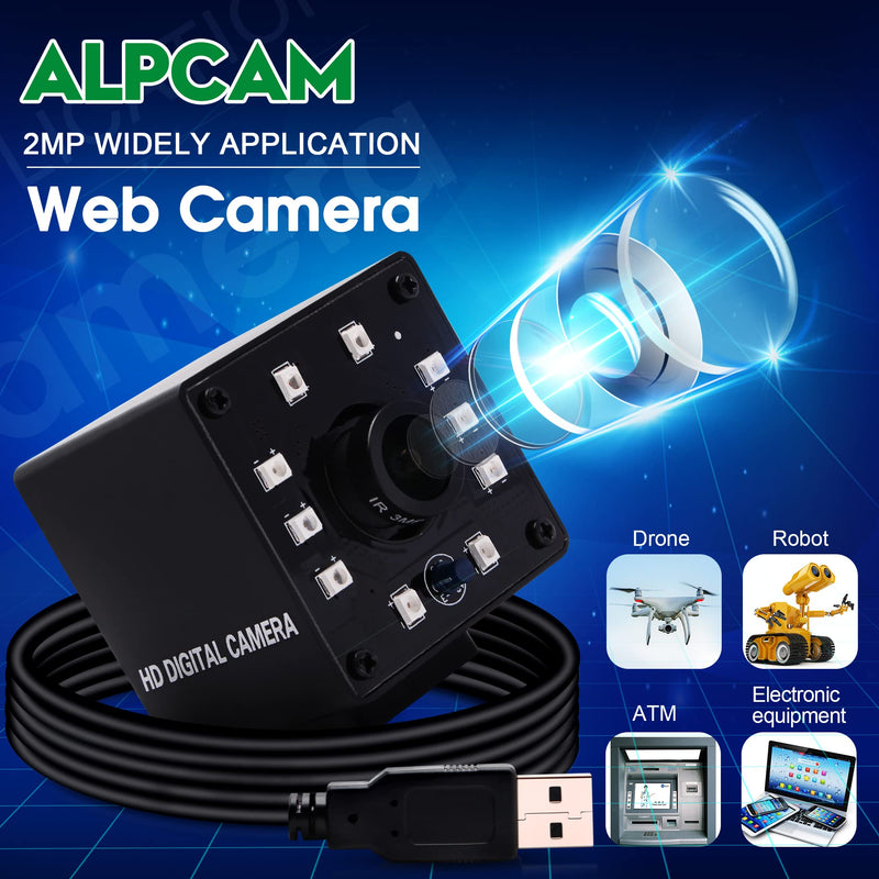 [Australia - AusPower] - ALPCAM USB Camera Night Vision Infrared USB Webcam High Frame Rate 100FPS Webcam 2MP Full HD 1080P USB Camera with 3.6mm Lens Web Camera,Plug and Play Web Cam for Baby Home Monitor 