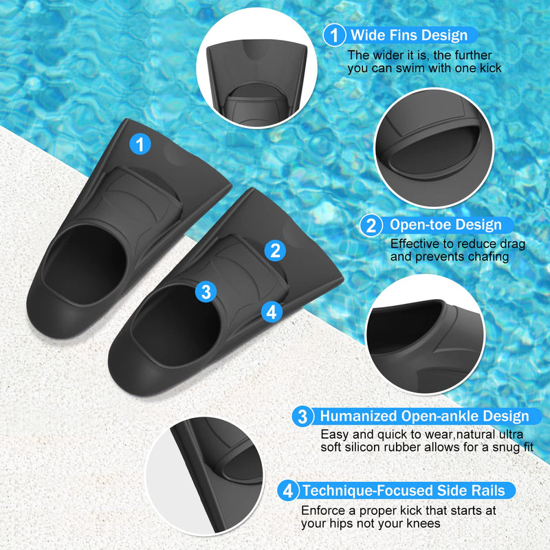 [Australia - AusPower] - Gintenco Swim Fins, Swim Training Fins for Snorkeling Swimming Diving, Fins Comfortable Swim Flippers Travel Size with Bag for Adults Men Women Kids Black XS (US Kids Jr 12-1) 