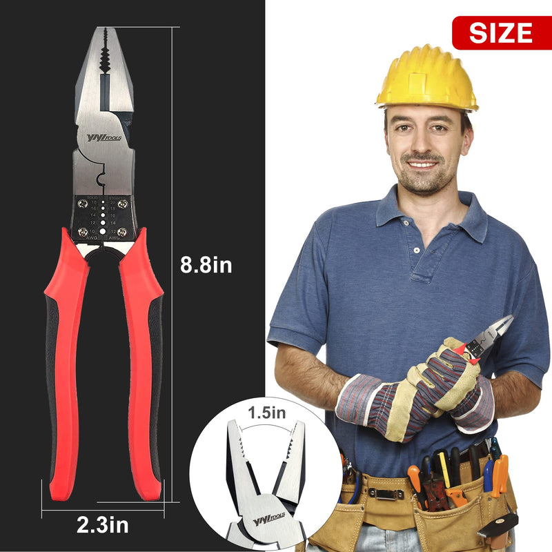 [Australia - AusPower] - YIYITOOLS Lineman's Pliers, Combination Pliers with Wire Stripper/Crimper/Cutter Function, Heavy Duty Side Cutting High-Leverage Plier, 8-1/2 inch (HX-1-002) 