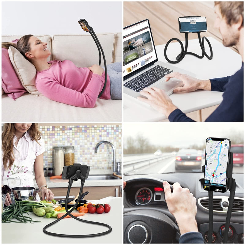 [Australia - AusPower] - Upgrade Phone Holder for Bed, B-Land Neck Phone Holder Gooseneck Cell Phone Holders, Universal Mobile Phone Stand with Remote for Taking Videos & Group Photos (Black) Black 