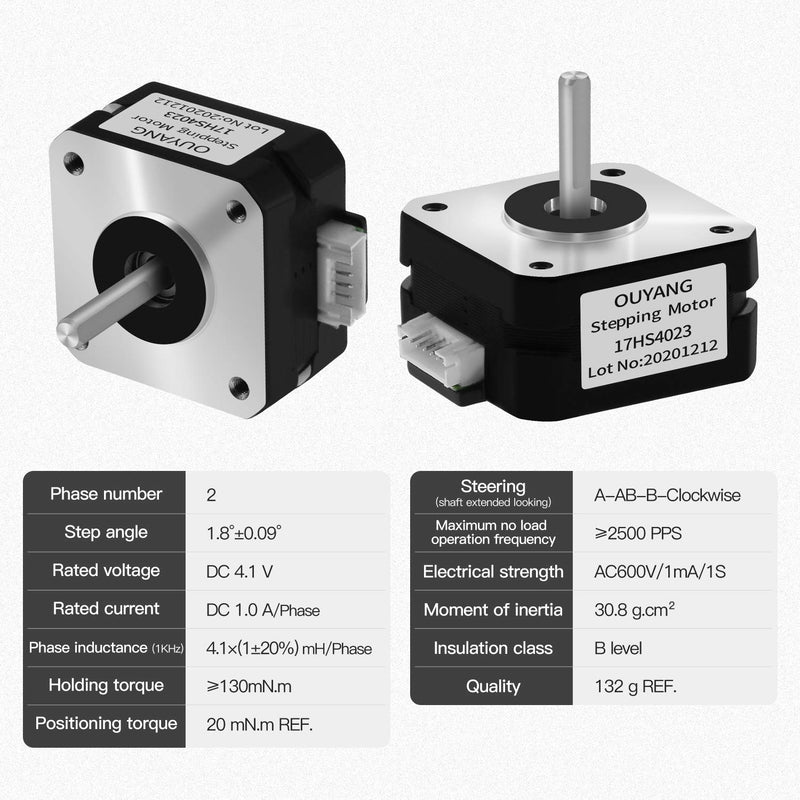 [Australia - AusPower] - OUYANG Nema 17 Stepper Motor 130mN.m 1.8 Degree with Bracket and 1M XH Cable for CNC,3D Printer(17HS4023,1 PCS) 17HS4023 