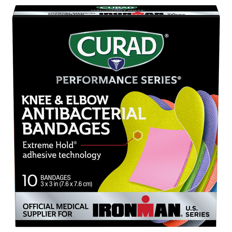 [Australia - AusPower] - Curad Performance Series Ironman Knee and Elbow Antibacterial Bandages, Extreme Hold Adhesive Technology, Fabric Bandages, 10 Count (Pack of 3) 