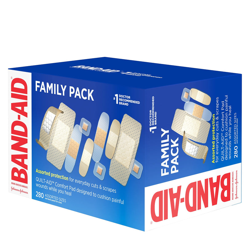 [Australia - AusPower] - Band-Aid Brand Adhesive Bandage Family Variety Pack, Sheer & Clear Flexible Sterile Bandages with Hurt-Free, Breathable Technology for First Aid Wound Care, Assorted Sizes, 280 ct 