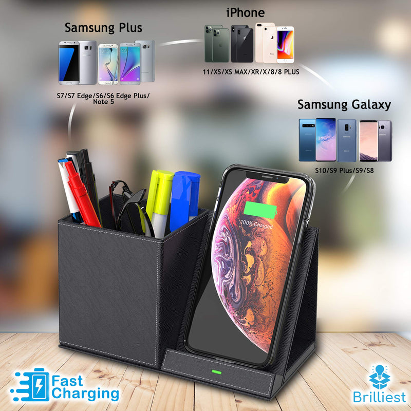 [Australia - AusPower] - Brilliest Fast Wireless Charger and Desk Organizer Black - Wireless Charging Dock - Compatible with iPhone 11/11 Pro/Max/XSMax/8+- Galaxy S20/S20+/Note10&9 - Multiple Devices 