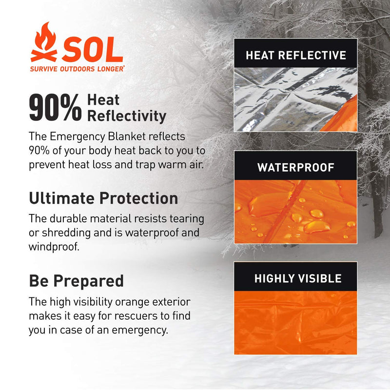 [Australia - AusPower] - S.O.L. Survive Outdoors Longer S.O.L. 90% Reflective Emergency Blanket, Pack of 4 