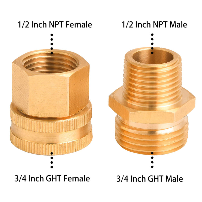 [Australia - AusPower] - M MINGLE Garden Hose Adapter, 3/4 Inch GHT to 1/2 Inch NPT, Double Male and Female Brass Connector, with Extra 8 Washers 