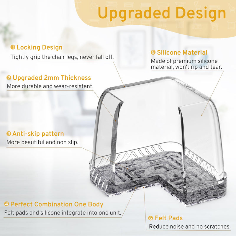 [Australia - AusPower] - 24PCS Square Chair Leg Floor Protectors, Furniture Sliders for Chair Legs, Chair Leg Protectors for Hardwood Floors, Non-Slip Felt Furniture Pads, Silicone Cap Covers to Protect Floors, Large L-Clear 