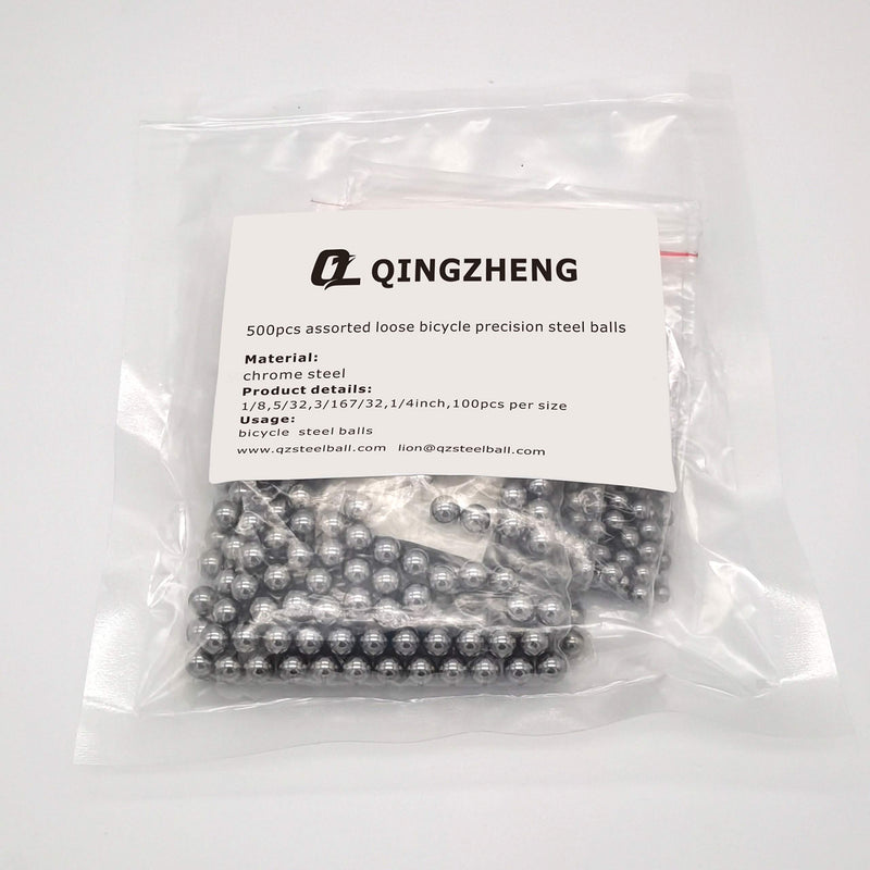 [Australia - AusPower] - 500Pcs G25 Assorted Loose Bicycle Bearing Balls 1/8", 5/32", 3/16" 7/32" and 1/4" 