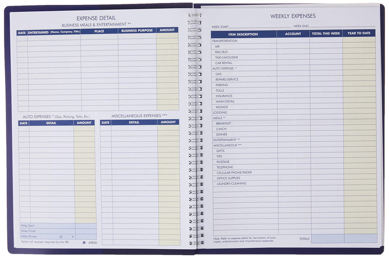 [Australia - AusPower] - Adams Expense Account Record Book, Spiral Binding, 8.5 x 11 Inches, Clear (AFR20) 