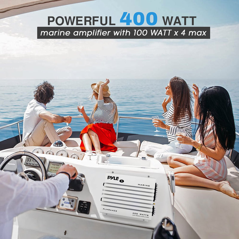 [Australia - AusPower] - Pyle Hydra Marine Amplifier - Upgraded Elite Series 400 Watt 4 Channel Audio Amplifier - Waterproof, Dual MOSFET Power Supply, GAIN Level Controls, RCA Stereo Input & LED Indicator - PLMRA402 Marine Amplifier Elite 