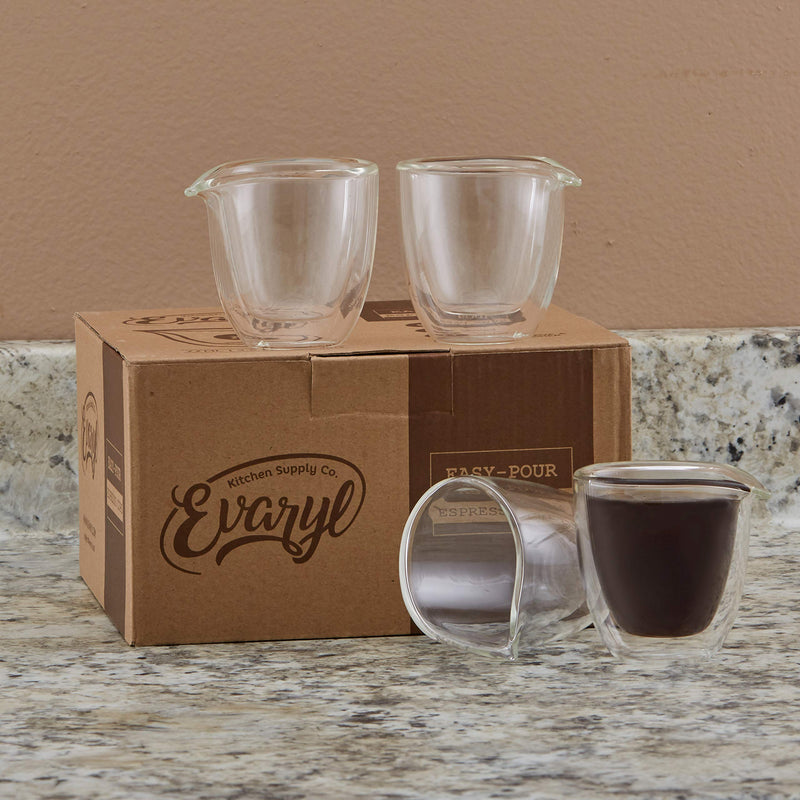 [Australia - AusPower] - Easy Pour Espresso Cups Set of 4 - Clear Insulated 2.6oz Espresso Shot Glasses - Double Wall Espresso Cups Sets - Demitasse Glass Espresso Cup for Coffee, Tea Lungo Mugs - Espresso Machine Accessories 