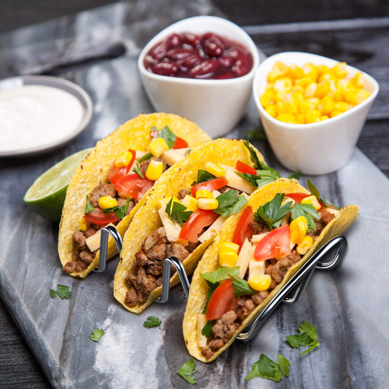 [Australia - AusPower] - Premium Taco Holders - 4 Pack Stainless Steel Taco Stands - Holds 12 Tacos - Fits Most Plates - Dishwasher & Oven Safe - Stackable Trays - Racks Hold Soft & Hard Shell Tacos 