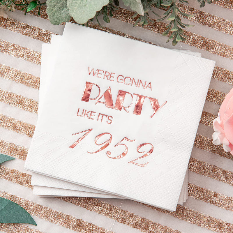 [Australia - AusPower] - Crisky 70th Birthday Cocktail Napkins Rose Gold for Women 70th Birthday Party Decorations for Cake Dessert Berverage Table, 70th Birthday Party Supplies,50 Pcs Disposable Napkins, 3-Ply 