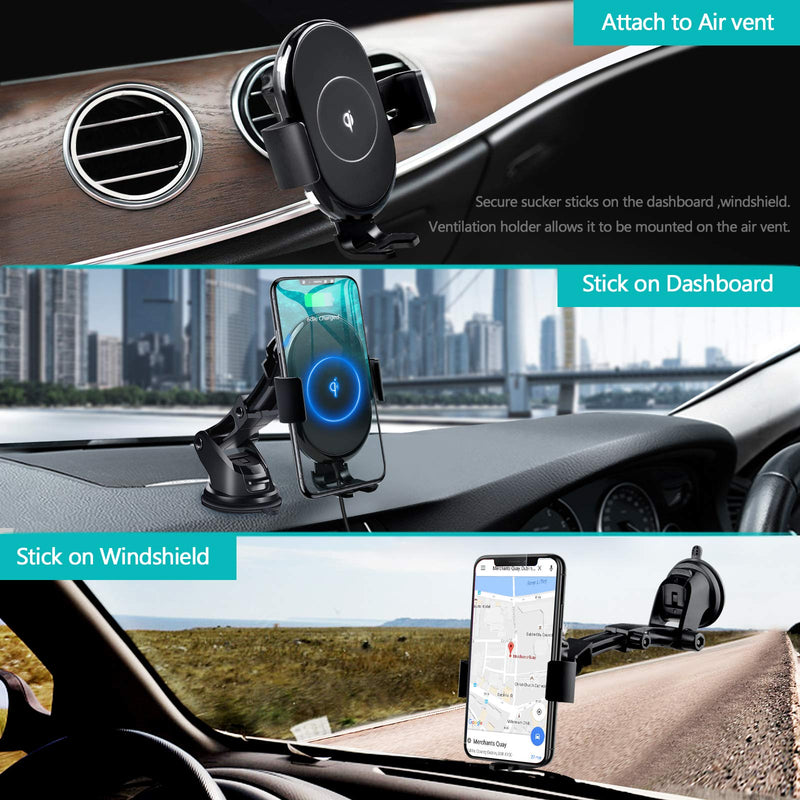 [Australia - AusPower] - ABLEGRID Wireless Car Charger Mount, Automatic Clamping 15W/10W/7.5W Qi Fast Charging 5W Car Mount Holder Dashboard Compatible with iPhone 12 Pro Max/12Pro, Galaxy S20/S20+,LG G8 ThinQ/V50 and More 
