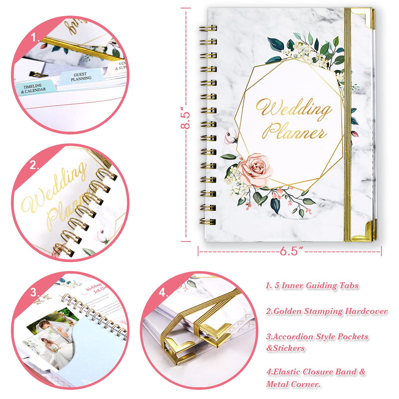 [Australia - AusPower] - Wedding Planner - Wedding Planner Book and Organizer for The Bride with 5 Tabbed Sections, 6.5" x 8.75", Hardcover with Metal Corner + 5 Inner Pocket + Sticker + Notes Pages - Wedding Floral 