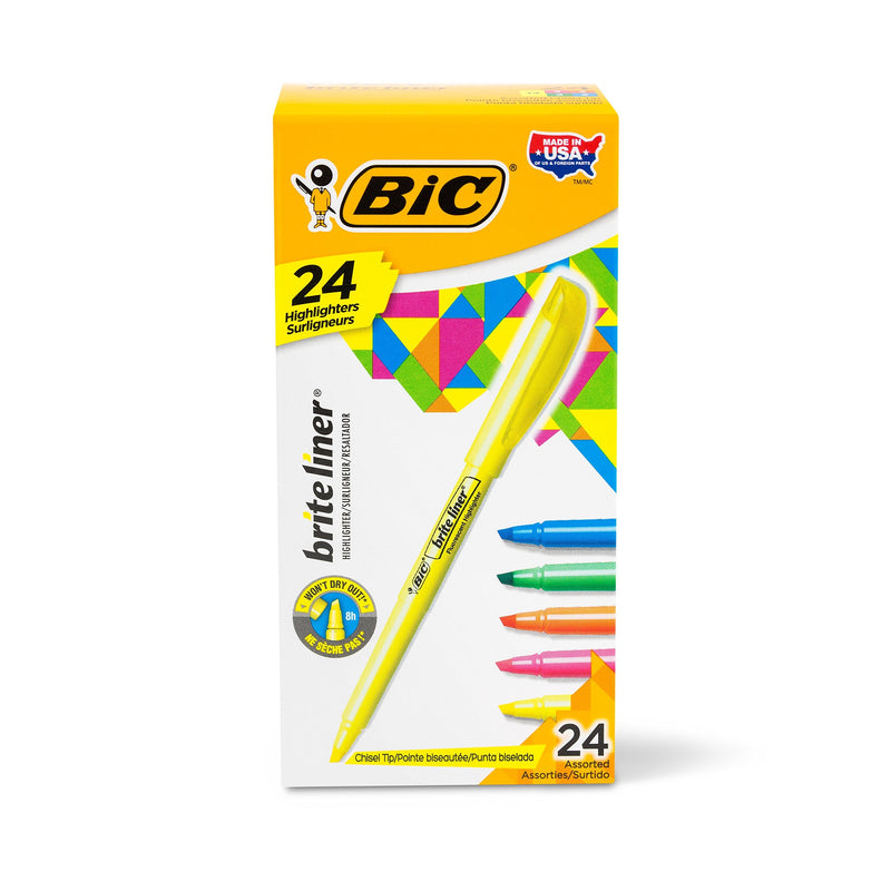 [Australia - AusPower] - BIC Brite Liner Highlighter, Chisel Tip, Assorted Colors, 24-Count, Chisel Tip for Broad Highlighting or Fine Underlining 
