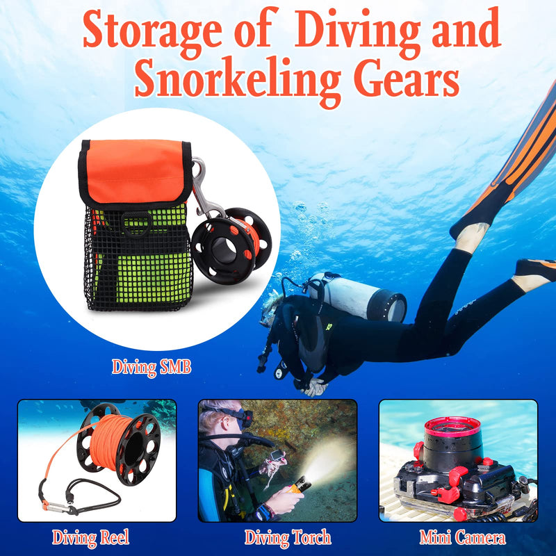 [Australia - AusPower] - Scuba Diving Gear Bag, Finger Reel/SMB Safety Surface Marker Buoy Mesh Storage Pocket, Snorkeling Equipment Holder Carry Pouch Orange 