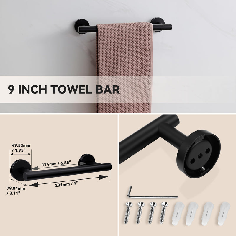[Australia - AusPower] - SEIDO 3-Pieces Bathroom Hardware Set Black Bathroom Accessories Set, SUS 304 Stainless Steel Towel Bar for Bathroom Wall Black Towel Rack 