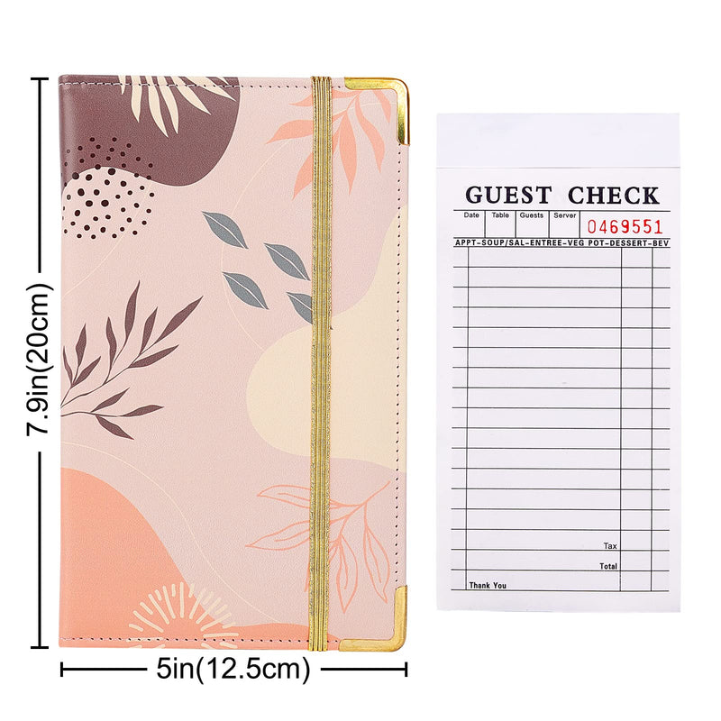 [Australia - AusPower] - Server Book, Bienbee Waitress Book Server Books for Waitress Waiter with Money Zipper Pocket Serving Book Server Notepad Waitress Accessories B-Apricot leaves 