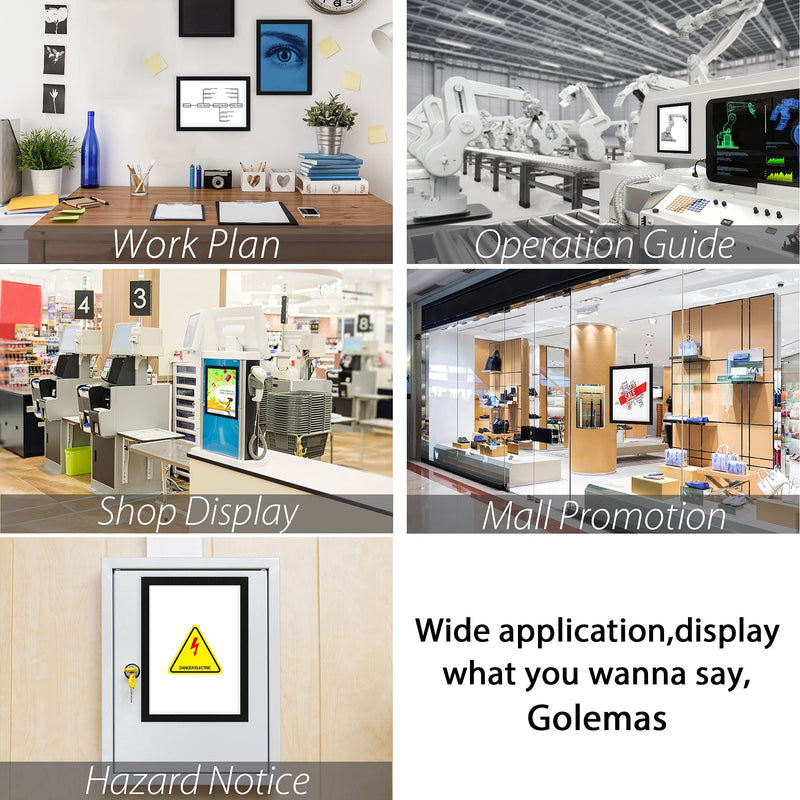 [Australia - AusPower] - Golemas Magnetic Self Adhesive Display Frame, 8.5 x 11 Double Sided Sign Holder, Flexible PVC Sheet Document Frame on Refrigerator, Door, Window, Wall for Home, Office, Store, School, pack of 5 Black 8.5" x11",5Packs 