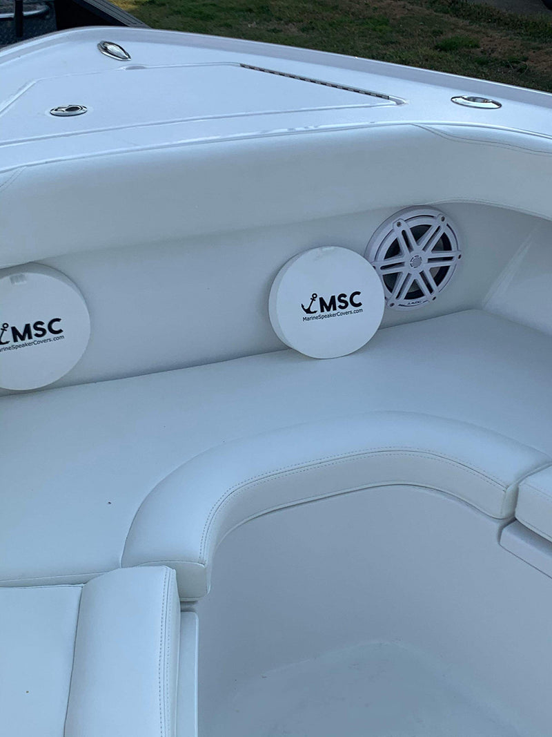 [Australia - AusPower] - Marine Speaker Covers 6.5 inch | Sold As Pair | Sun, Water, Dust Protection | Patented, Military-Grade Silicone Design | Black Logo 