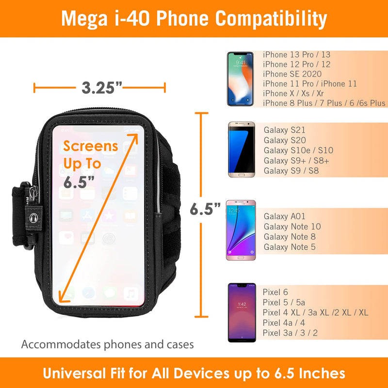 [Australia - AusPower] - Phone Armbands for Running | Armpocket Mega i-40 Phone Armband |Compatible with iPhone 13 Pro, 13, 12, 12 Pro, Galaxy S22+, Note 10, Pixel 6, Phones with Cases up to 6.5 Inches | Black Medium Strap Medium Strap 10-15" 