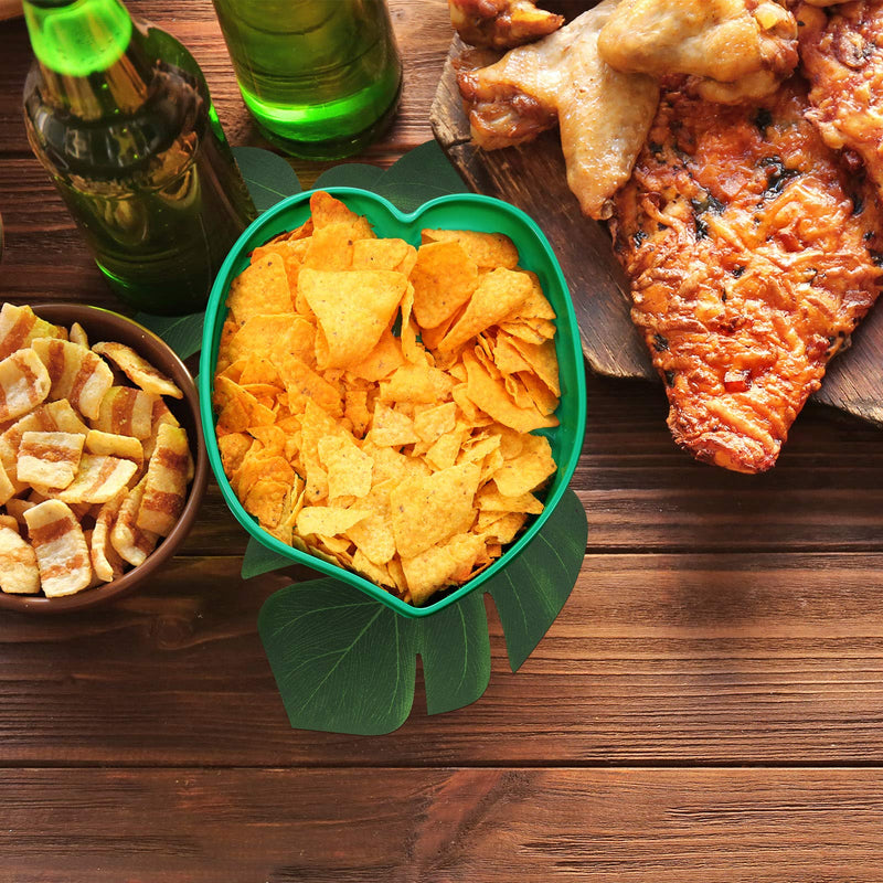 [Australia - AusPower] - Palm Leaf Snack Tray Hawaii Style Reusable Food Tray with Tropical Imitation Green Plant Leaves, Cookies Chips, Candy Dip, for Jungle Island Luau Party Theme Decorations Birthdays 12 Sets,8.3 x 7 Inch 