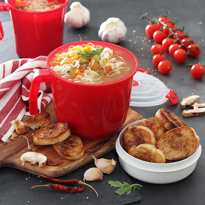 [Australia - AusPower] - Tafura Microwave Bowl with Lid [Pack of 2] | Microwavable Soup Bowl with Cover | Ramen Noodle Cup Microwave-safe | Oatmeal Container To-Go. Leakproof, 34 Ounce, BPA Free 