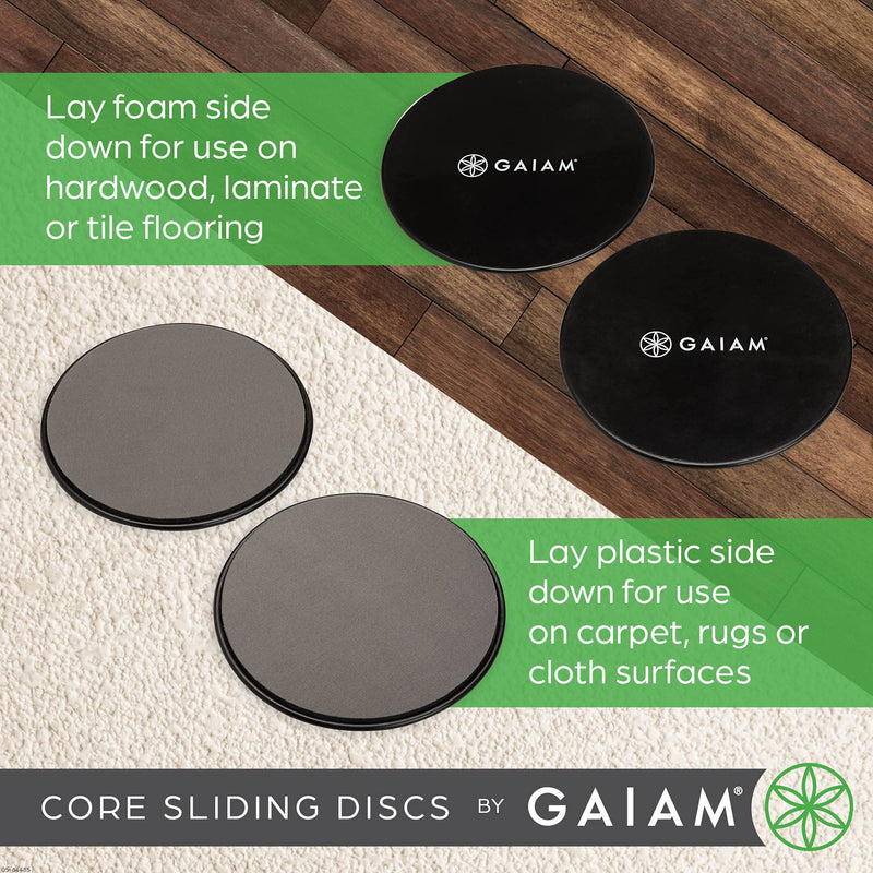 [Australia - AusPower] - Gaiam Core Sliding Discs - Dual Sided Workout Sliders for Carpet & Hardwood Floor - Home Ab Pads Exercise Equipment Fitness Sliders for Women and Men 