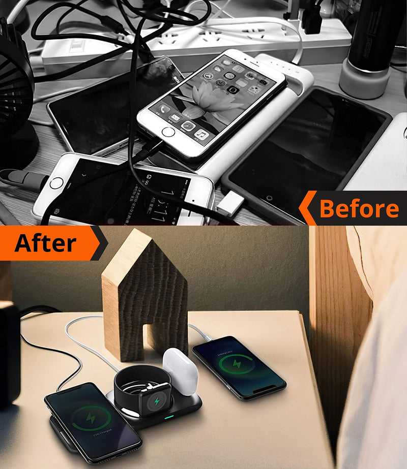 [Australia - AusPower] - Five Frest 4-in-1 Wireless Charging Station for Apple Products - Wireless Charger Station for Apple Devices - Charging Dock for iPhone 12/ Pro/Pro Max/Mini 11 X/Xs/Xr Apple Watch Airpods Pro/Airpod 