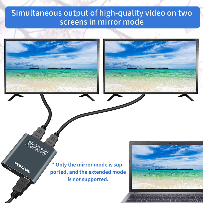 [Australia - AusPower] - HDMI Splitter HDMI Switch 1 Input 2 Output,2 Ports HDMI Hub Support 4K@30Hz Ultra HD Resolution,Compatible for Box PS4 HDTV DVD Projector 