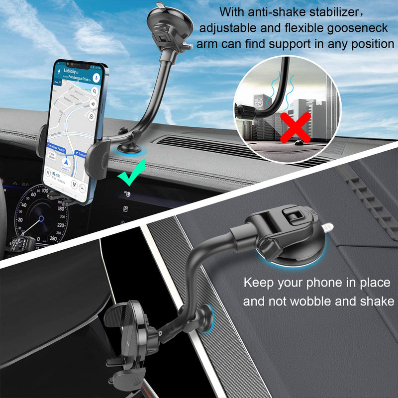 [Australia - AusPower] - Car Phone Holder Mount, Sturdy Car Phone Mount with 8.26-Inch Gooseneck Long Arm, Industrial-Strength Strong Suction Cup Car Mount, Universal Dashboard Windshield Phone Holder Car for CellPhone iPhone 