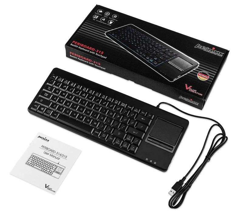[Australia - AusPower] - Perixx PERIBOARD-315H, Wired USB Backlit Keyboard with Touchpad and 2 USB Ports, Black (10917) 