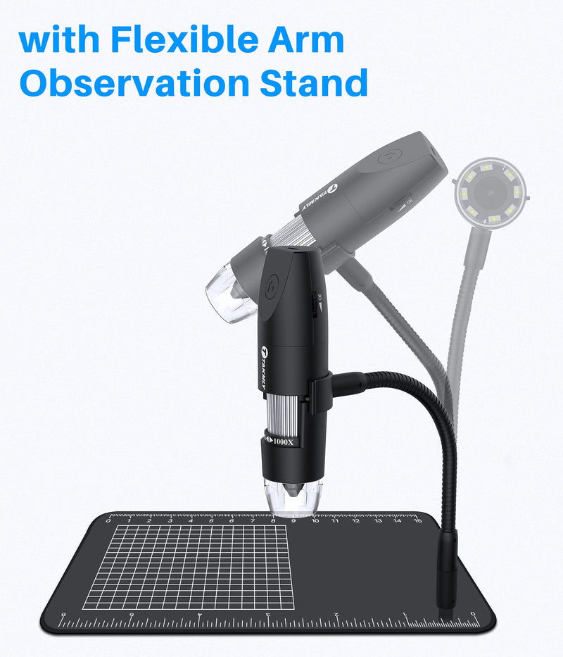 [Australia - AusPower] - Wireless Digital Microscope Handheld USB HD Inspection Camera 50x-1000x Magnification with Flexible Stand Compatible with iPhone, iPad, Samsung Galaxy, Android, Mac, Windows Computer (Black) 