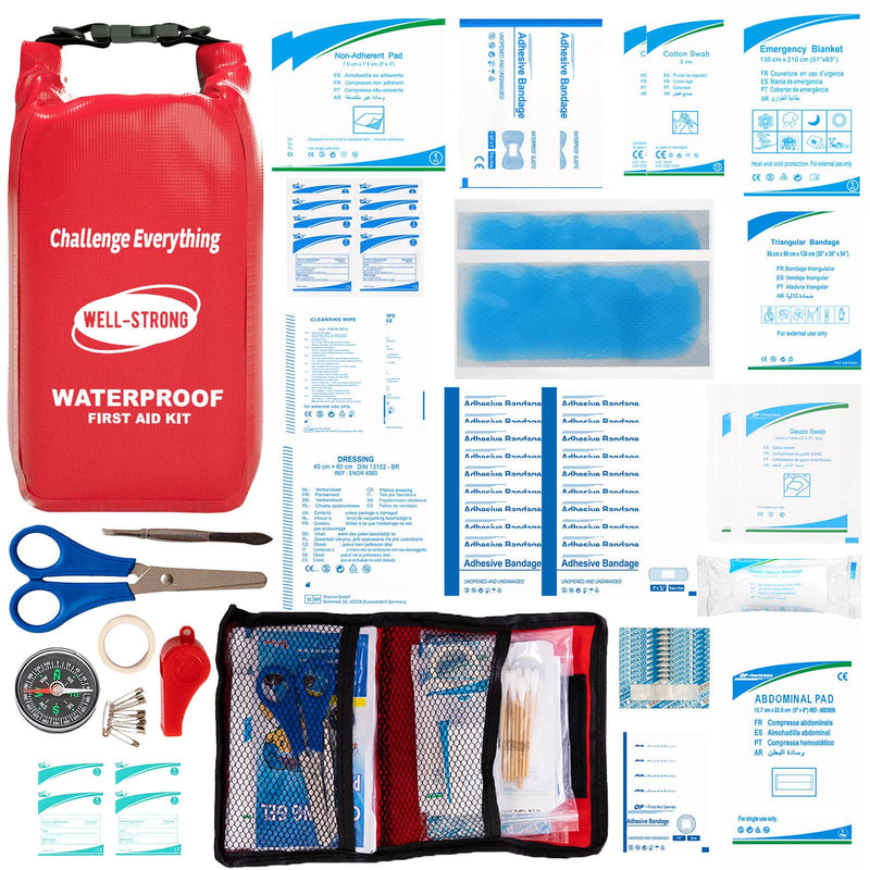[Australia - AusPower] - WELL-STRONG Waterproof First Aid Kit Roll Top Boat Emergency Kit with Buckles for Fishing Kayaking Boating Swimming Camping Rafting Beach Red Ws011-red 