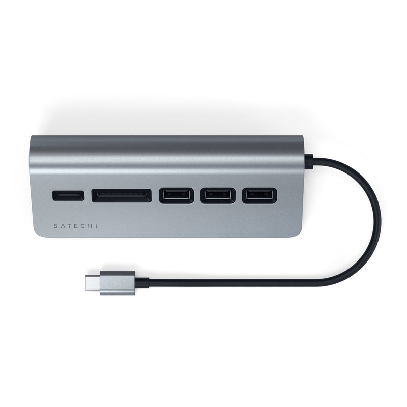 [Australia - AusPower] - Satechi USB-C Combo Hub for Desktop - USB-A 3.0 Data Ports & Micro/SD Card Readers - Compatible with Apple Studio Display, 2021 iMac M1, 2019/2017 iMac, 2020 MacBook Pro/ Air M1(Space Gray) Space Gray 