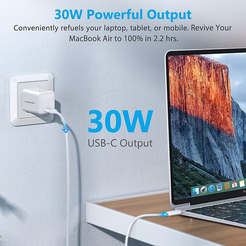 [Australia - AusPower] - USB C Wall Charger, Amoner 30W Mini iPhone 12 13 Charger Block with Foldable Plug, iPhone Charger Fast Charging for iPhone 13 Pro/13/ iPhone 12 Pro Max/12 Pro/12/11 Pro Max/11/Google Pixel and More 