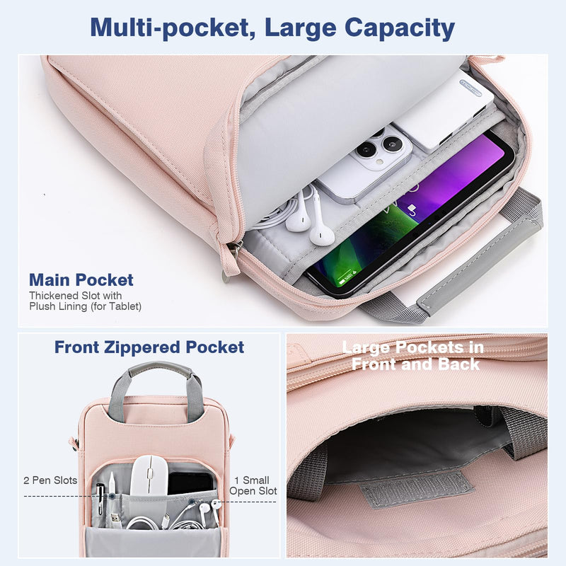 [Australia - AusPower] - MoKo 9-11 Tablet Shoulder Sleeve Bag, Fits iPad Pro 11 2022-2018, iPad 9/8/7th 10.2, iPad Air 5/4th 10.9, iPad 9.7, Surface Go 3/2, Polyester Bag with Concealed Hand Strap, Pink 