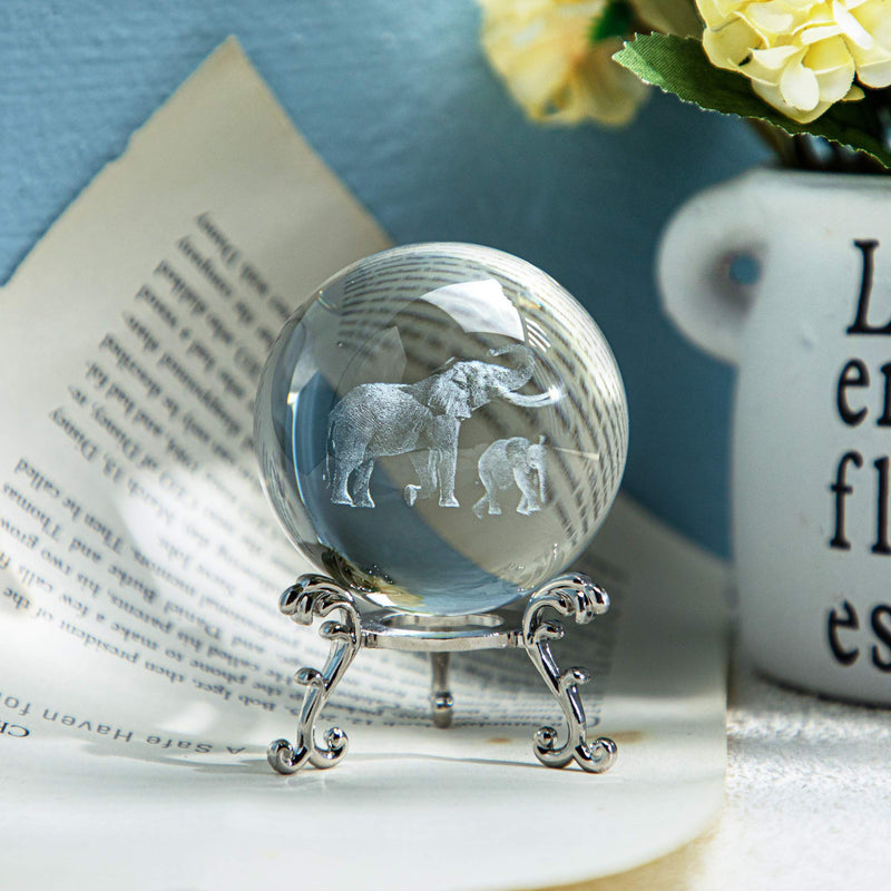 [Australia - AusPower] - 3D Laser Elephant Crystal 60mm Ball Crystal Paperweight Figurine Home Art Decor Crafts 