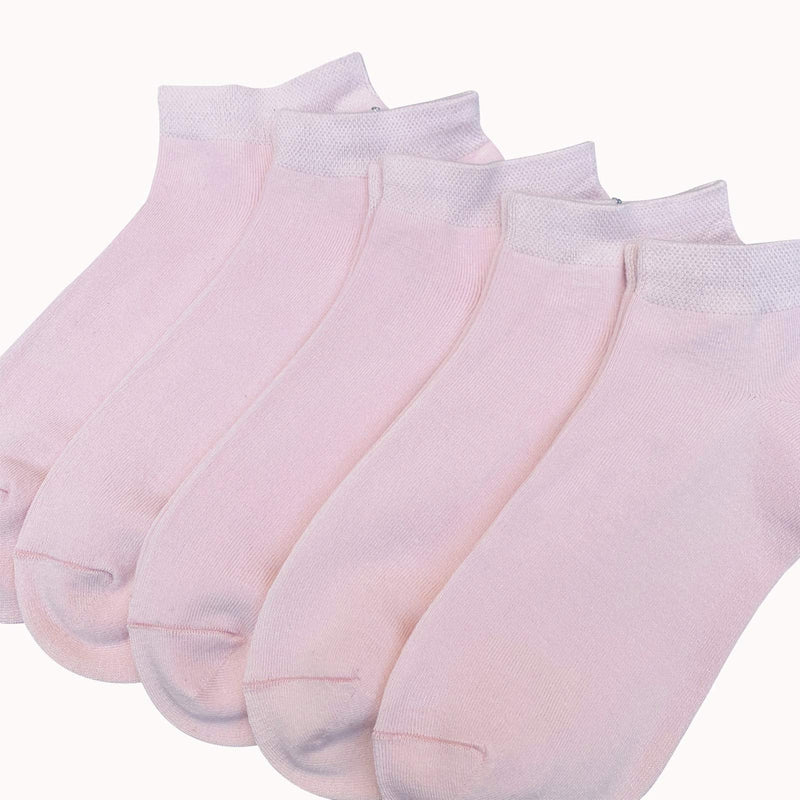 [Australia - AusPower] - Women Solid Color Ankle Socks Bamboo Pastel Thin Sock Odor Resistant Low Cut Gift Girl Sock 5 Pairs Pink Large 