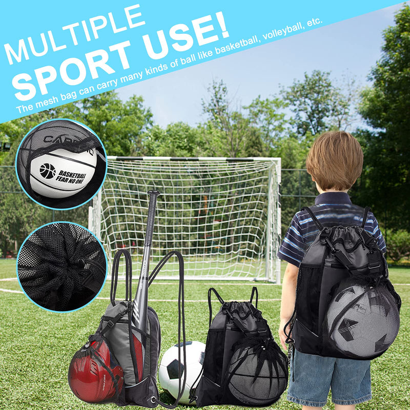 [Australia - AusPower] - KAEGREEL Drawstring Soccer Bag for Boys, Foldable Basketball Backpack Gym Bag Sackpack Sports Sack with Detachable Ball Mesh Bag for Volleyball Baseball Yoga, Grey 