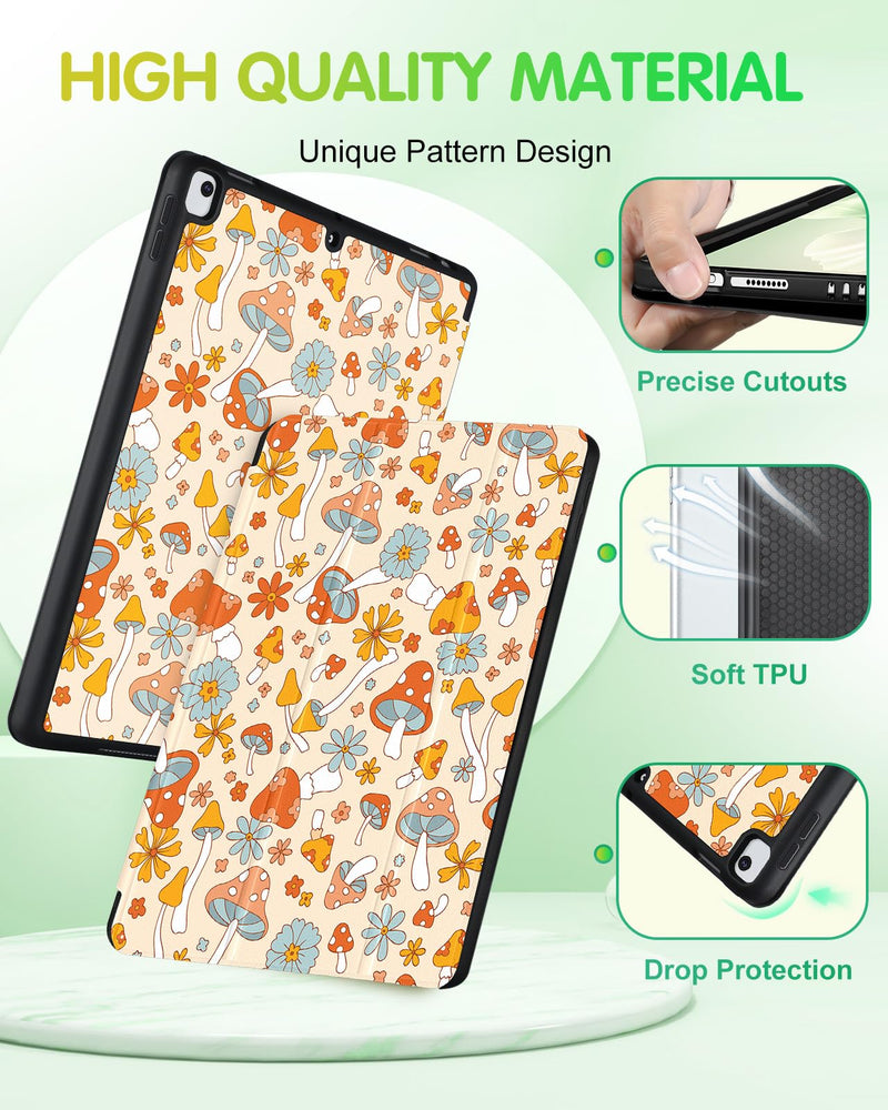 [Australia - AusPower] - Uppuppy for iPad 9th/8th/7th Generation Case 10.2 Inch Girls Cute Kids Women Folio Smart Cover Pencil Holder Mushroom Aesthetic Design Girly Kawaii Teens Cases for iPad 7/8/9 Gen A2602 A2270 A2197 1-for iPad 9/8/7th-Mushroom 