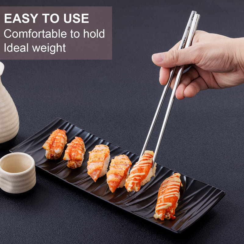 [Australia - AusPower] - Metal Chopsticks Reusable 5 Pairs Stainless Steel Chopsticks Dishwasher Safe Square Lightweight Non-Slip Chop Sticks Gift Set (Silver) 