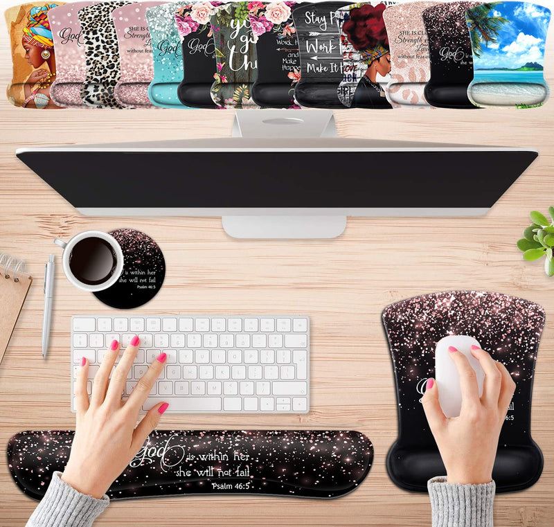 [Australia - AusPower] - Keyboard Wrist Rest Pad and Ergonomic Mouse Pad Wrist Support Set Psalm 46:5 God is Within Her,She Will Not Fall Rose Gold Black for Gaming,Office,Comfortable and Pain Relief with Coaster Set Fd-wristrest-2-12 