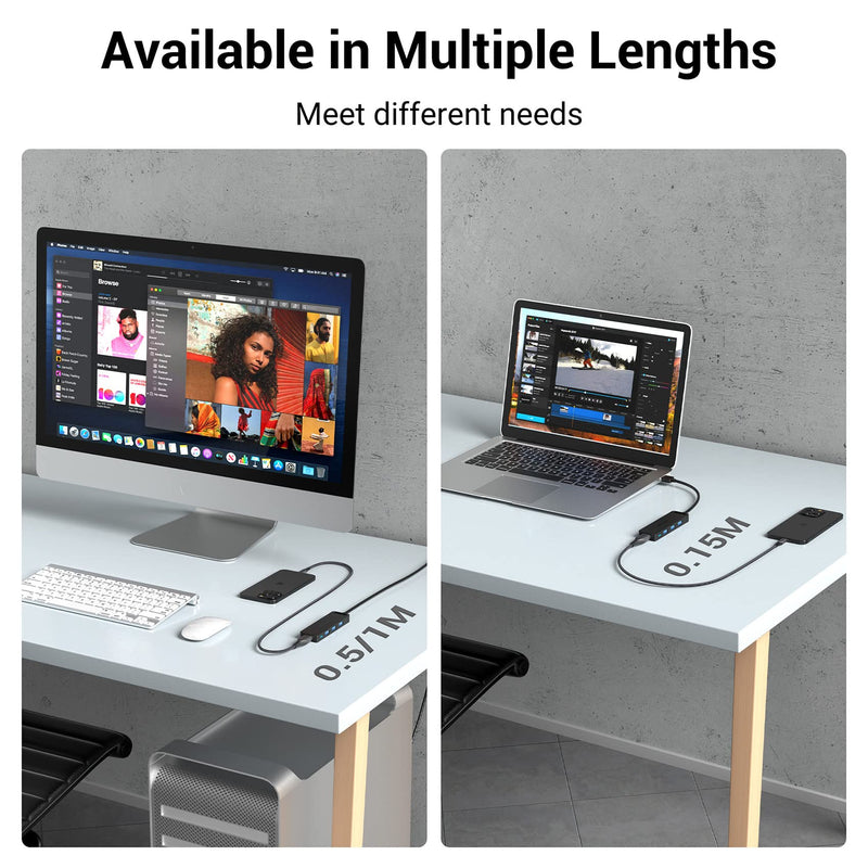 [Australia - AusPower] - USB Hub, VENTION 4-Port USB 3.0 Hub Ultra-Slim Data USB Splitter Charging Supported Compatible with MacBook, Laptop, Surface Pro, PS4, PC, Flash Drive, Mobile HDD (0.5FT/0.15M) 0.5FT USB-A HUB 