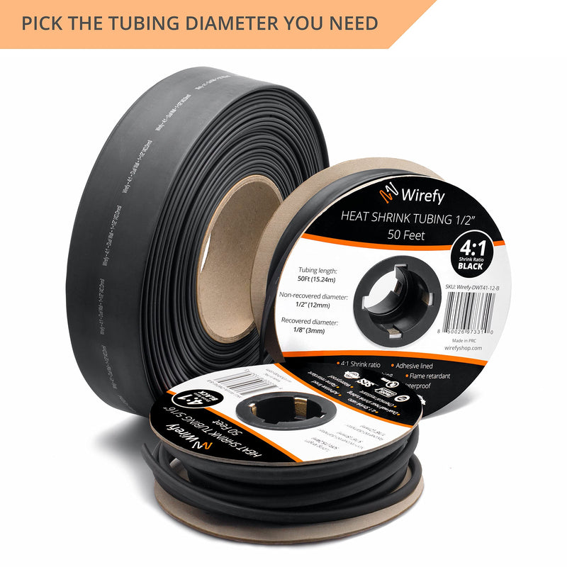 [Australia - AusPower] - Wirefy 1/4" Heat Shrink Tubing - 4:1 Ratio - Adhesive Lined - Marine Grade Heat Shrink - 50 Feet Roll - Black 1/4" - 50 Feet 