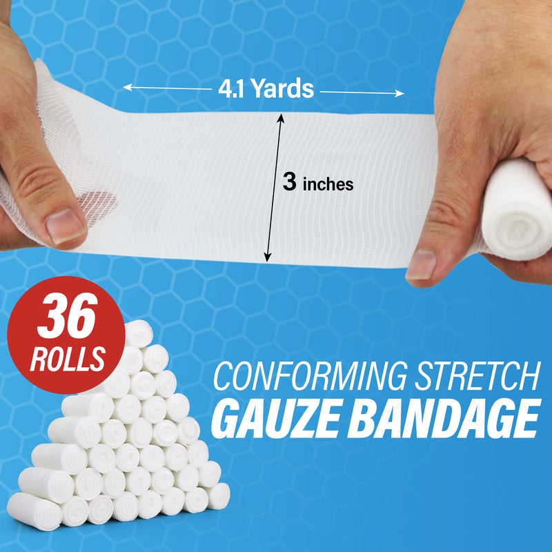 [Australia - AusPower] - AFFORDTEX Gauze Bandages – Premium First Aid Supplies for Safe Adventuring – Flexible, Stretchable, and Breathable Gauze Rolls – 3” x 4.1 Yards Bandage Wrap for Wound Dressing – 36 Rolls Pack 