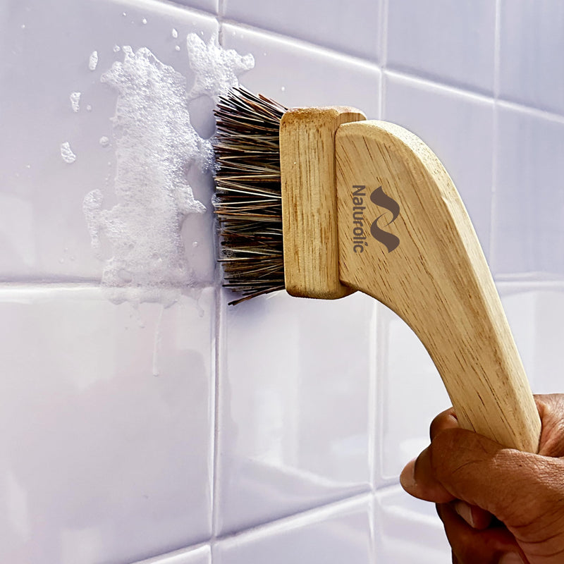 [Australia - AusPower] - Naturolic All-Natural Grout Brush Set | Palmyra and Tampico Bristles | Multi-Surface Deep Cleaner for Grout, Tile, Shower, Bathtub, Countertop | Eco Friendly Cleaning Products | Pack of 2 