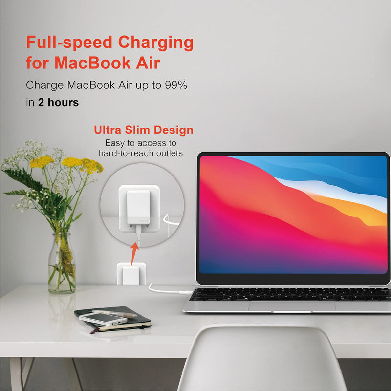 [Australia - AusPower] - EXCITRUS Ultra Slim Laptop USB C Fast Charger 65W, USB C Power Adapter for MacBook Pro, PD 3.0 GaN Wall Charger with 4 ft USB C Cable for Chromebook, iPad Pro, ideapad, Spectre, Elitebook, Thinkpad 