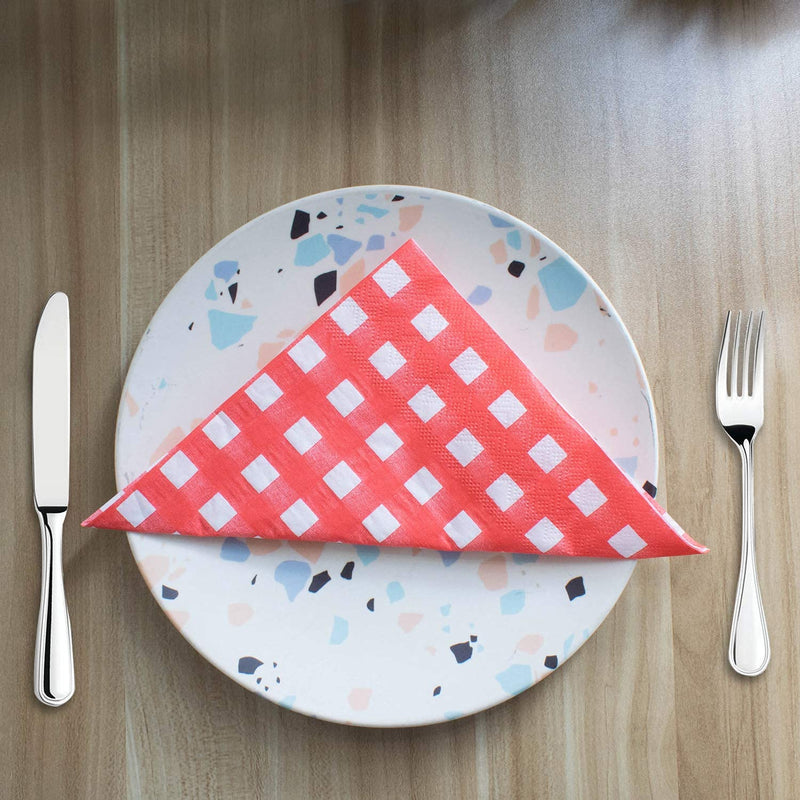 [Australia - AusPower] - AUEAR, 40 Count Red and White Gingham Luncheon Napkins Disposable Paper Party Napkins for Dinner Garden Barn Picnic or Farm Birthday Party BBQ 